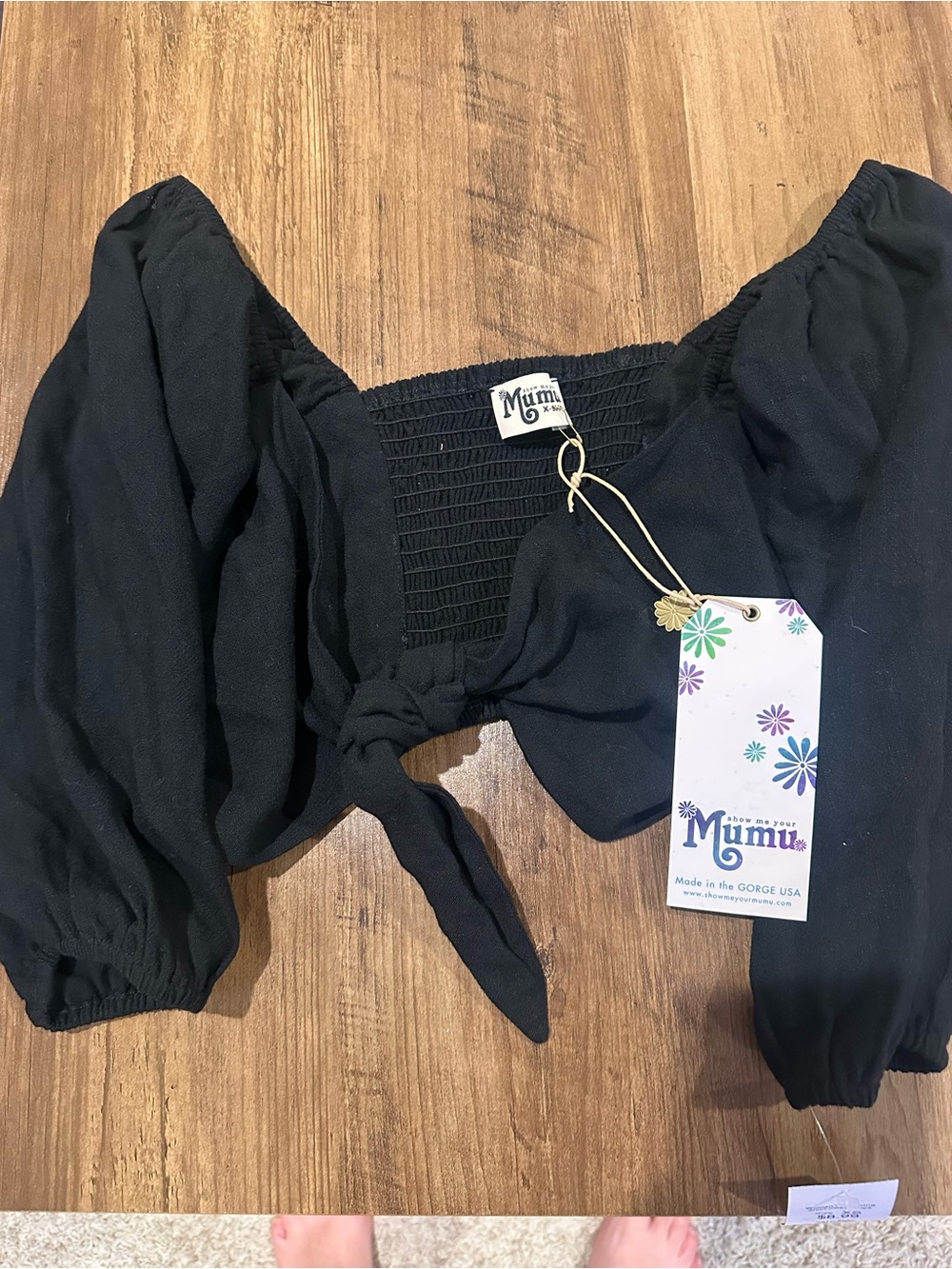 Show Me Your MuMu Black Smocked Puff Sleeve Crop Top